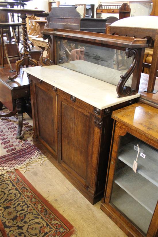 Late Regency rosewood chiffonier, with mirrored back & grey marble top